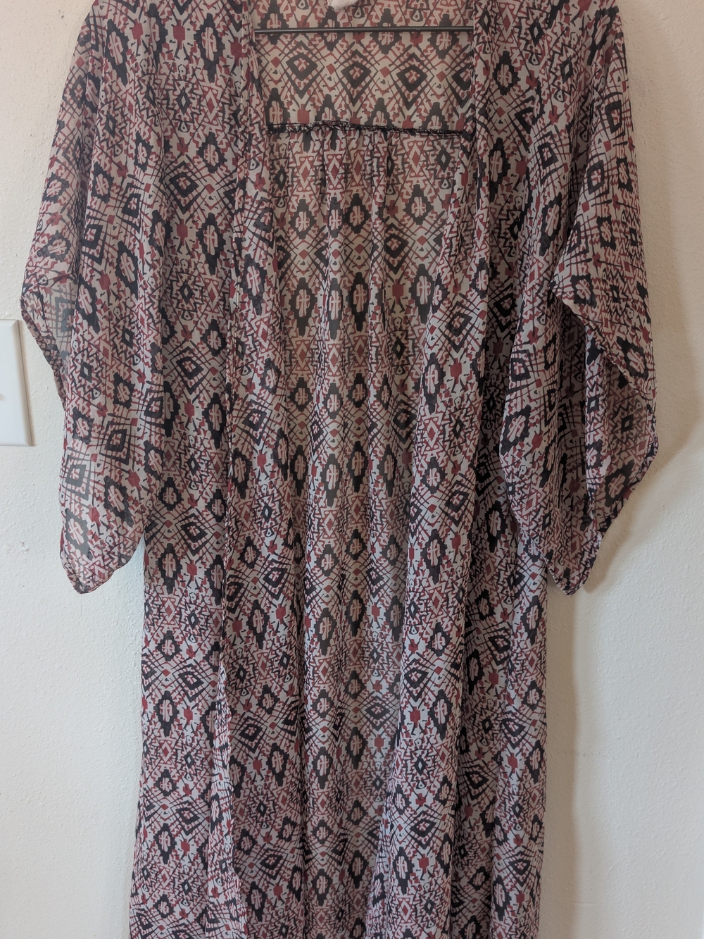 Printed Boho Kimono Cardigan in Black and Red XS